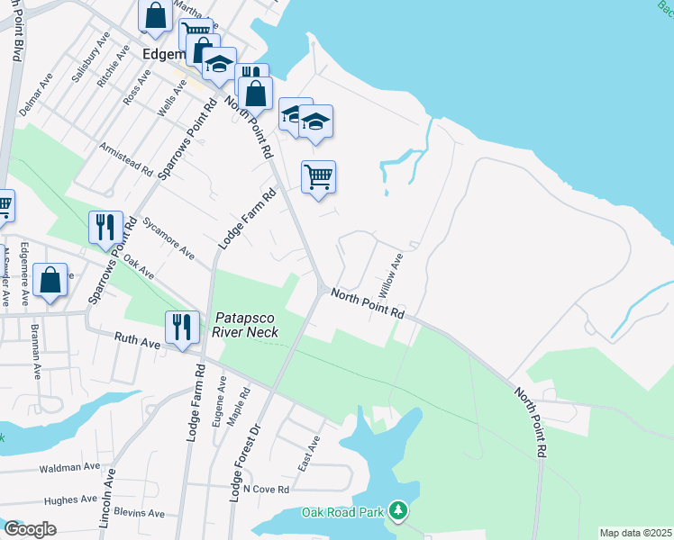 map of restaurants, bars, coffee shops, grocery stores, and more near 7613 Winsor Avenue in Baltimore
