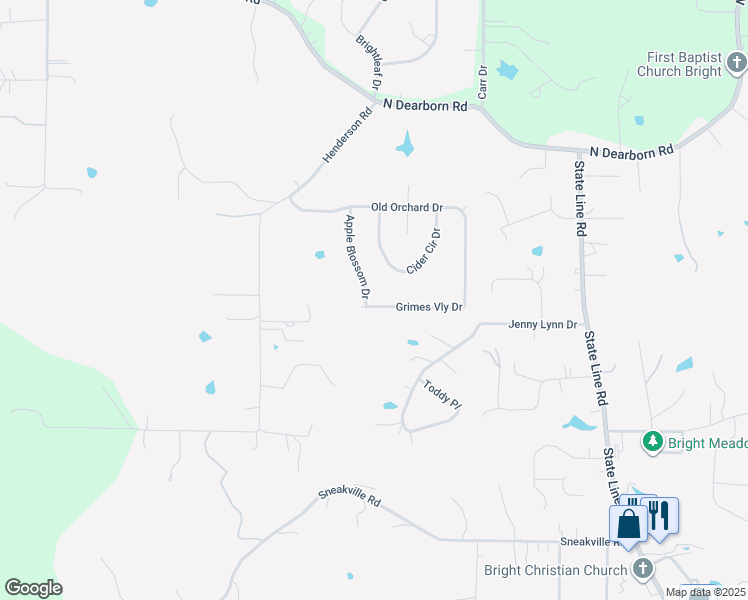 map of restaurants, bars, coffee shops, grocery stores, and more near 25036 Apple Blossom Drive in West Harrison