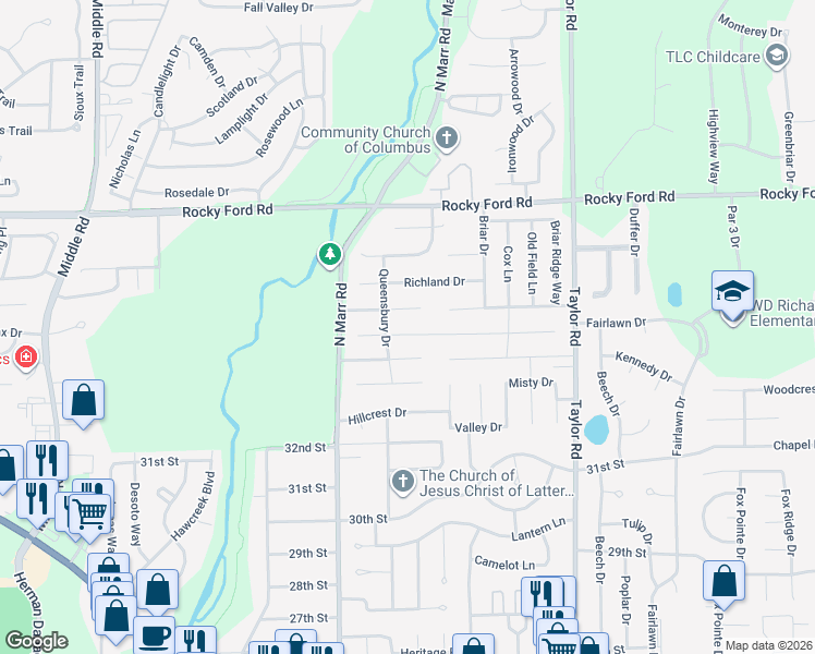 map of restaurants, bars, coffee shops, grocery stores, and more near 3442 Berkdale Drive in Columbus