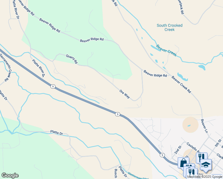 map of restaurants, bars, coffee shops, grocery stores, and more near 652 Quarry Road in Fairplay