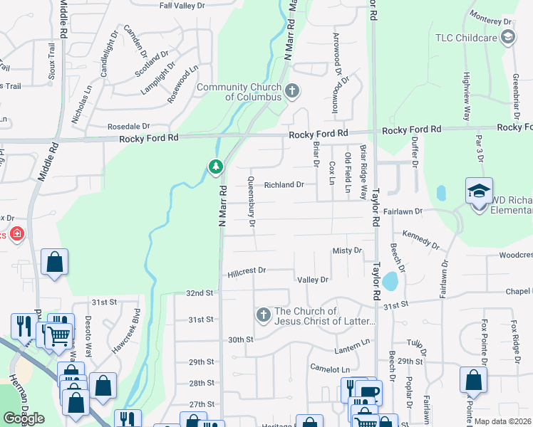 map of restaurants, bars, coffee shops, grocery stores, and more near 3442 Berkdale Drive in Columbus