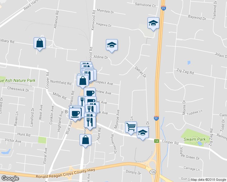 map of restaurants, bars, coffee shops, grocery stores, and more near 4920 Fairview Avenue in Cincinnati