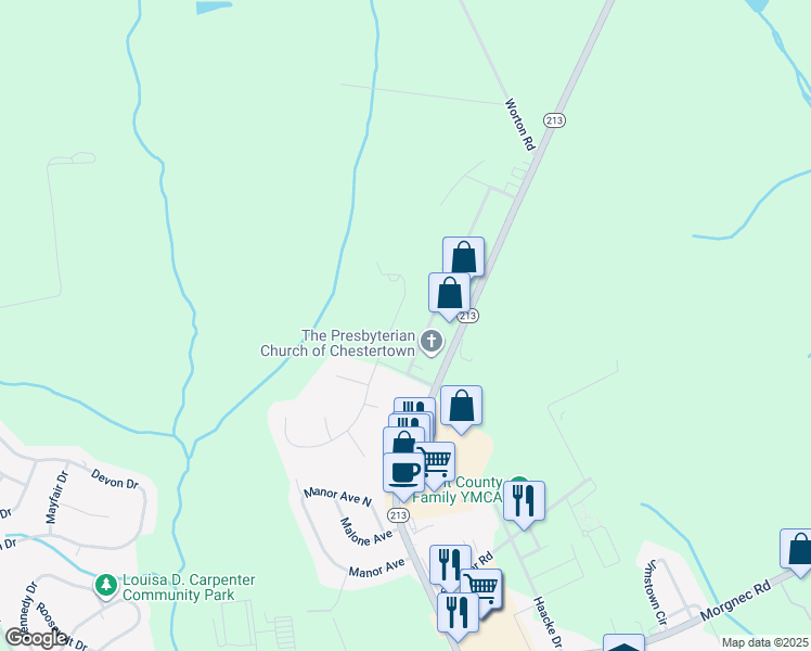 map of restaurants, bars, coffee shops, grocery stores, and more near 907 North Meadowview Drive in Chestertown