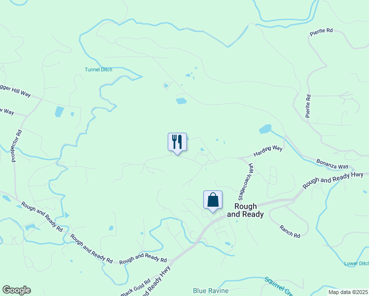 map of restaurants, bars, coffee shops, grocery stores, and more near 14940 Stagecoach Way in Rough and Ready