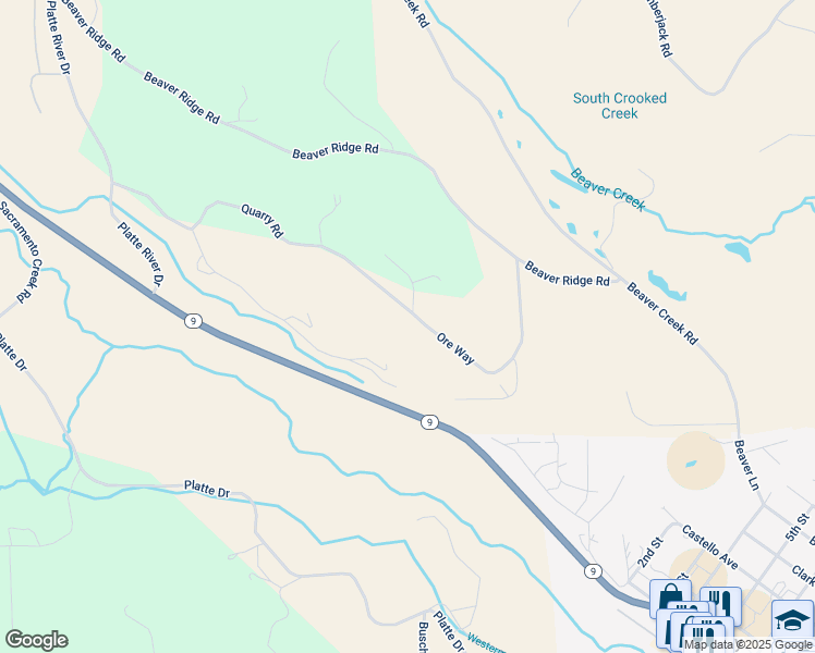 map of restaurants, bars, coffee shops, grocery stores, and more near 652 Quarry Road in Fairplay
