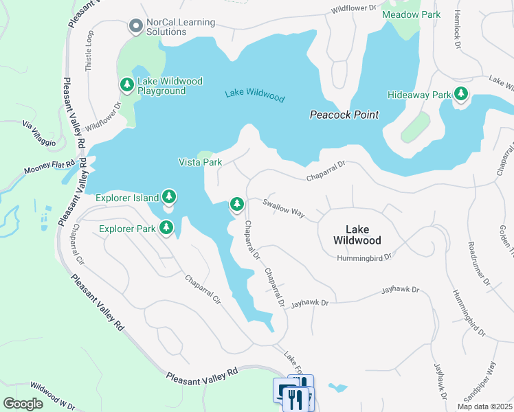 map of restaurants, bars, coffee shops, grocery stores, and more near 19197 Swallow Way in Penn Valley