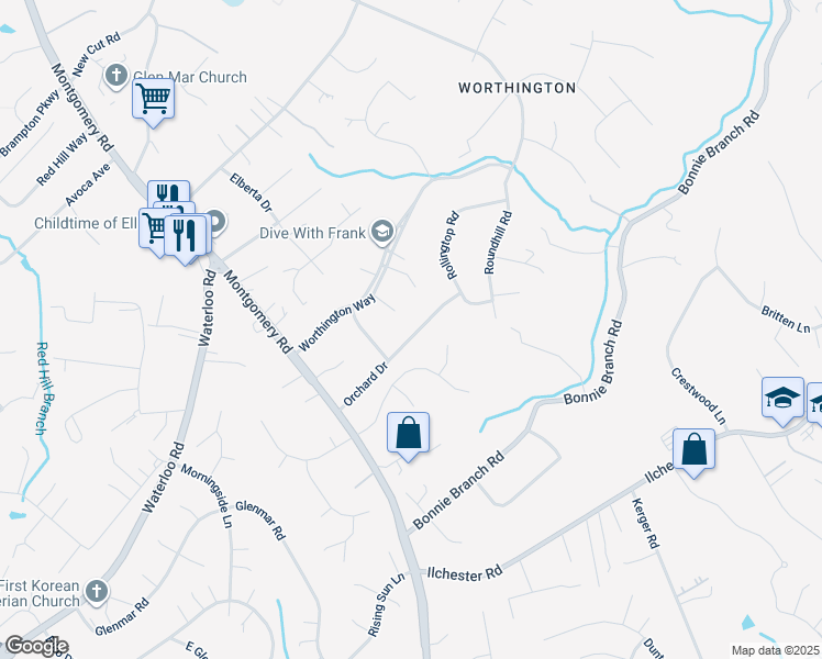 map of restaurants, bars, coffee shops, grocery stores, and more near 4930 Orchard Drive in Ellicott City