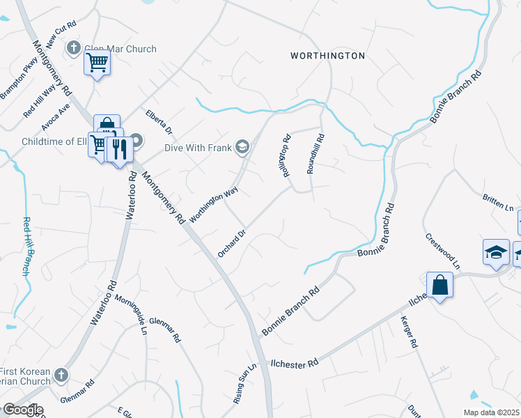 map of restaurants, bars, coffee shops, grocery stores, and more near 4930 Orchard Drive in Ellicott City