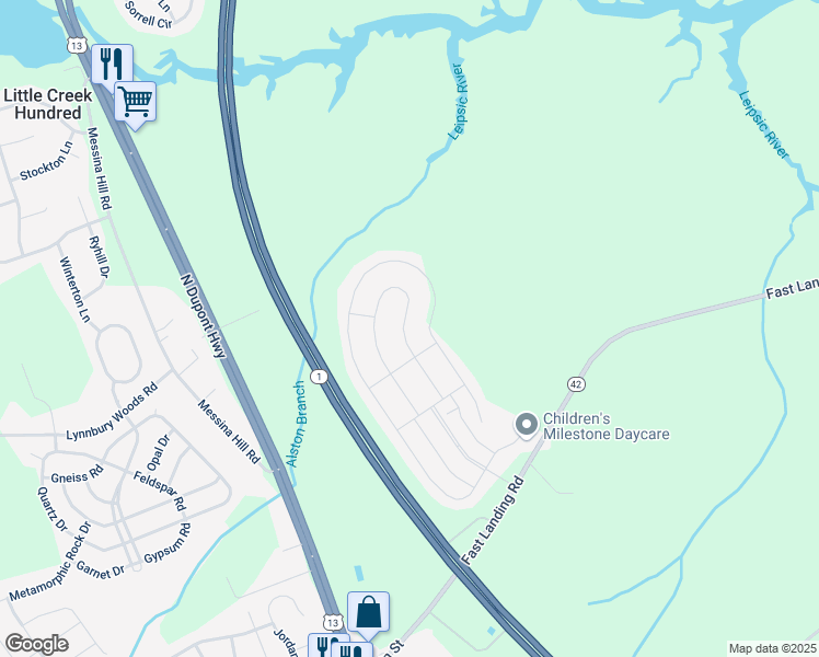 map of restaurants, bars, coffee shops, grocery stores, and more near 351 Loganberry Terrace in Dover