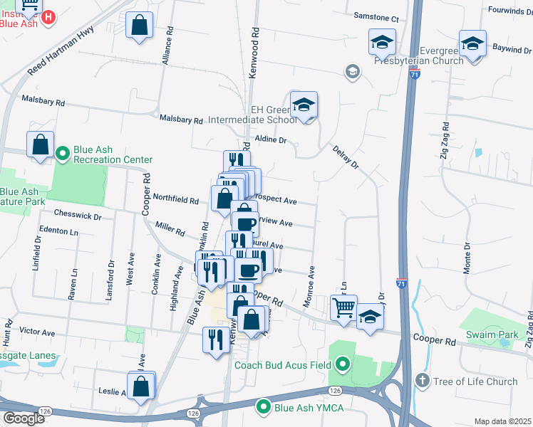 map of restaurants, bars, coffee shops, grocery stores, and more near 4833 Fairview Avenue in Cincinnati
