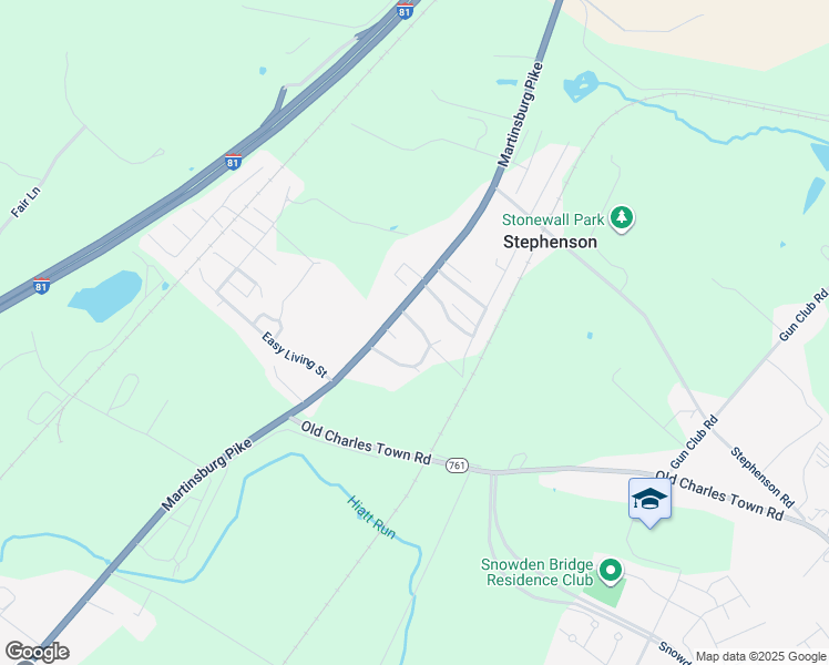 map of restaurants, bars, coffee shops, grocery stores, and more near 2592 Martinsburg Pike in Stephenson