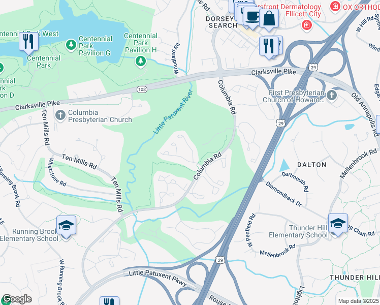 map of restaurants, bars, coffee shops, grocery stores, and more near 5317 Chase Lions Way in Columbia