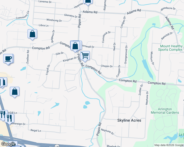 map of restaurants, bars, coffee shops, grocery stores, and more near 9070 Pippin Road in Cincinnati