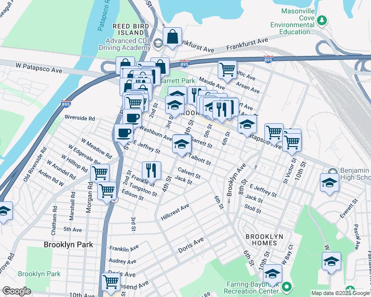 map of restaurants, bars, coffee shops, grocery stores, and more near 3803 4th Street in Baltimore