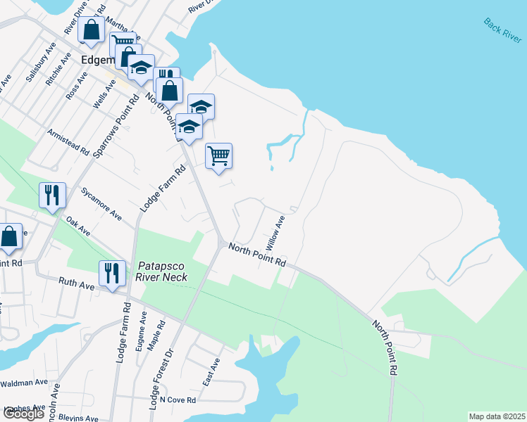 map of restaurants, bars, coffee shops, grocery stores, and more near 2810 Nathaniel Way in Edgemere