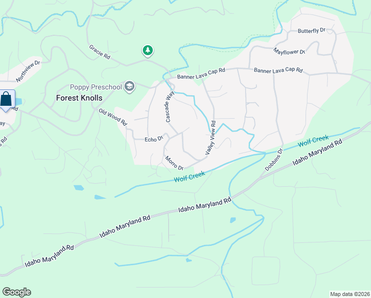 map of restaurants, bars, coffee shops, grocery stores, and more near 12450 Hillcrest Drive in Nevada City