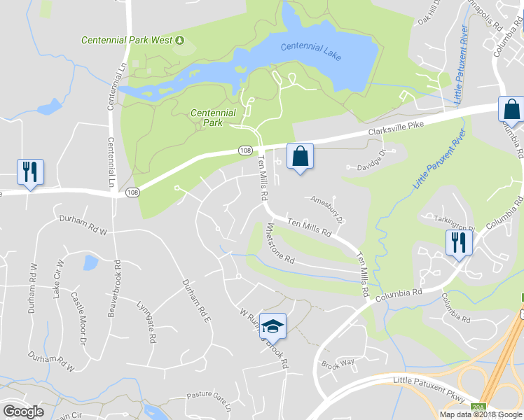 map of restaurants, bars, coffee shops, grocery stores, and more near 4938 Ten Mills Road in Columbia