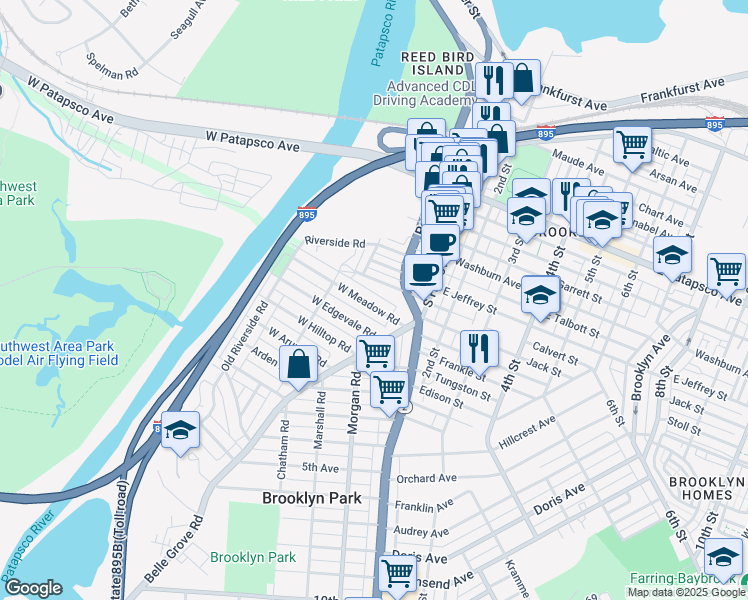map of restaurants, bars, coffee shops, grocery stores, and more near 140 West Meadow Road in Baltimore