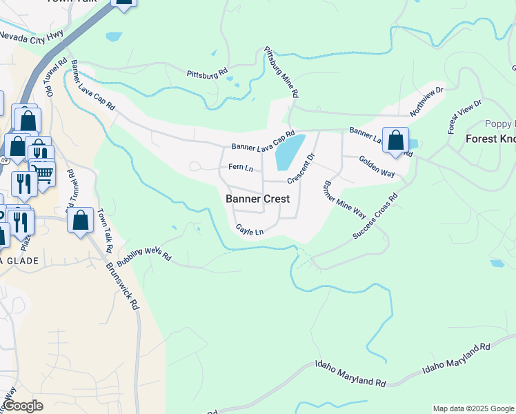 map of restaurants, bars, coffee shops, grocery stores, and more near 12942 Boreham Lane in Nevada City