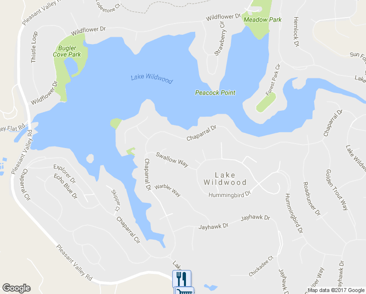 map of restaurants, bars, coffee shops, grocery stores, and more near 18469 Chaparral Drive in Penn Valley