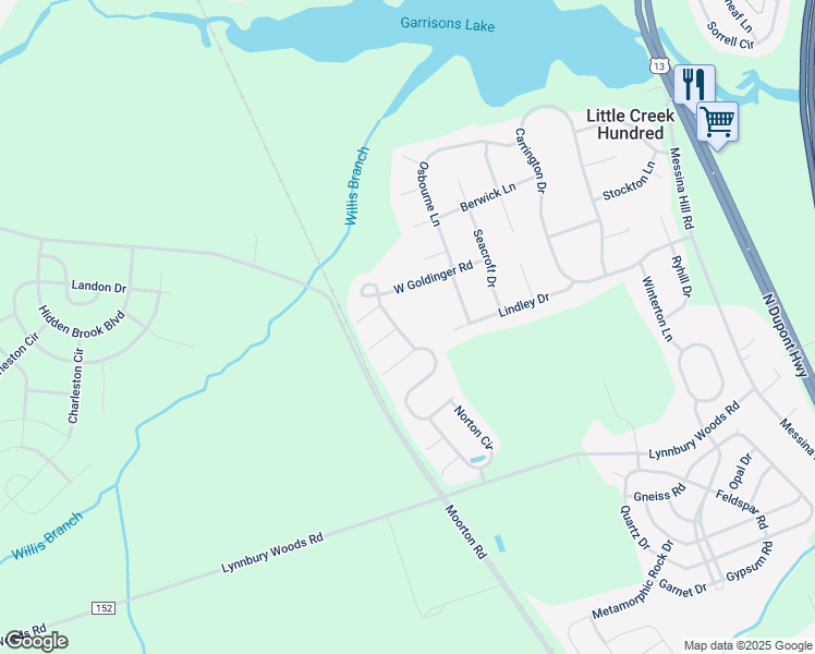map of restaurants, bars, coffee shops, grocery stores, and more near 93 Chippenham Lane in Dover