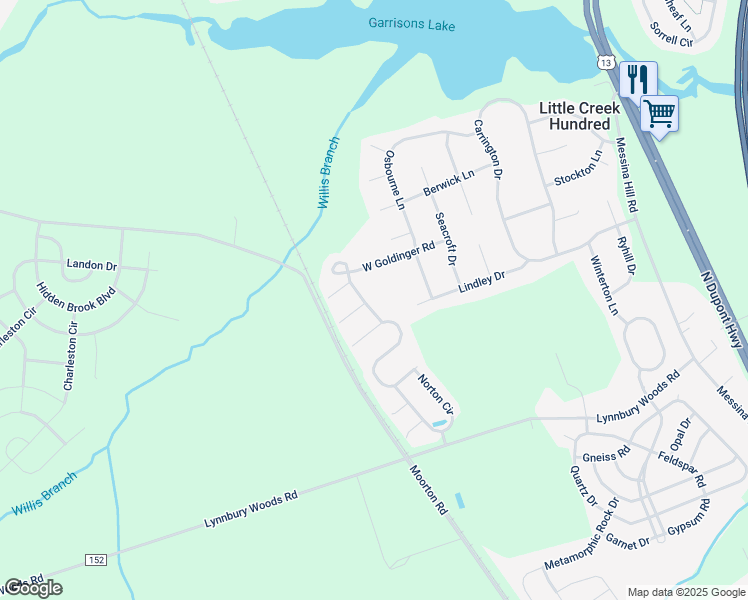 map of restaurants, bars, coffee shops, grocery stores, and more near 93 Chippenham Lane in Dover