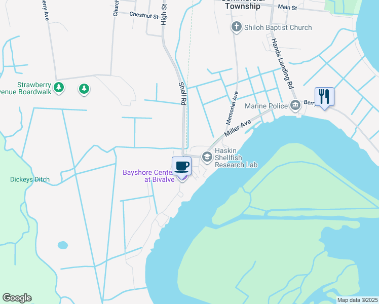 map of restaurants, bars, coffee shops, grocery stores, and more near Howard Street in Commercial Township