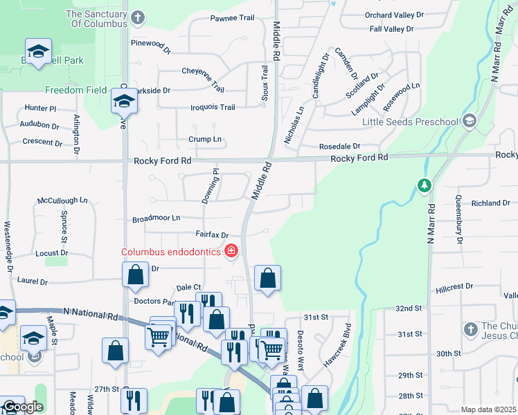 map of restaurants, bars, coffee shops, grocery stores, and more near 2452 Cedar Crest Drive in Columbus
