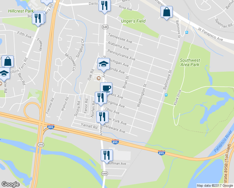 map of restaurants, bars, coffee shops, grocery stores, and more near 2820 Illinois Avenue in Halethorpe
