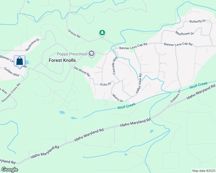 map of restaurants, bars, coffee shops, grocery stores, and more near 12479 Echo Drive in Nevada City