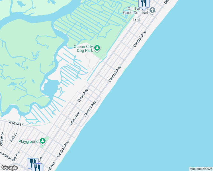 map of restaurants, bars, coffee shops, grocery stores, and more near in Ocean City