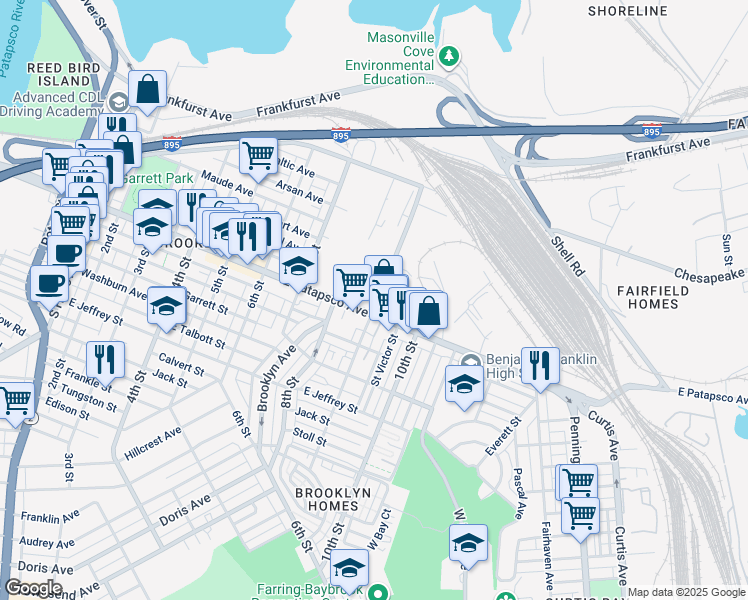 map of restaurants, bars, coffee shops, grocery stores, and more near 3550 9th Street in Baltimore