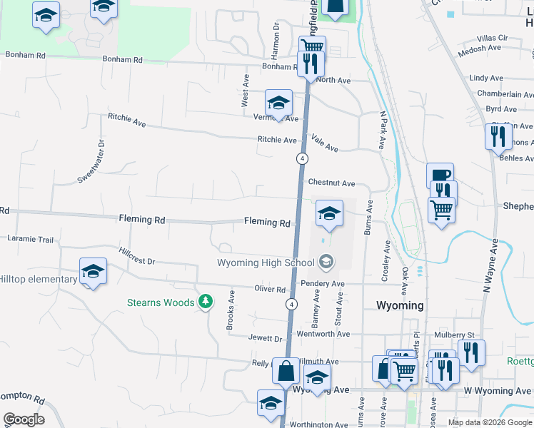 map of restaurants, bars, coffee shops, grocery stores, and more near 46 Fleming Road in Cincinnati