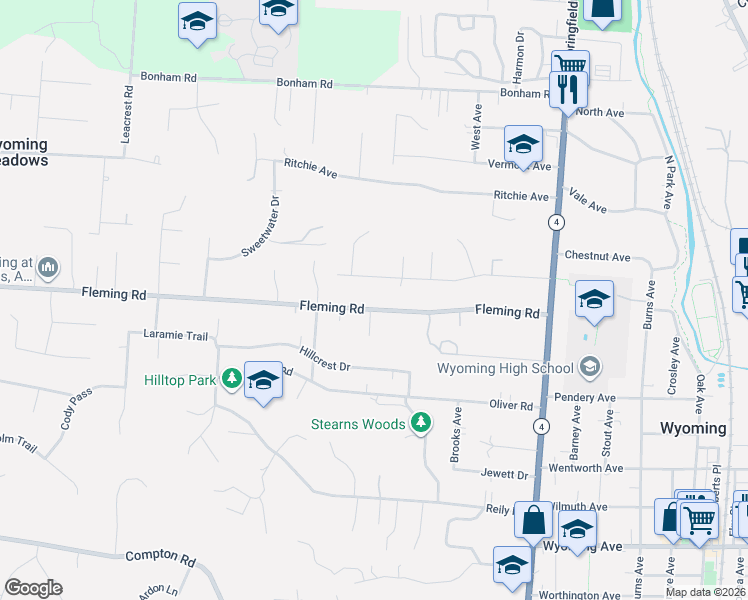 map of restaurants, bars, coffee shops, grocery stores, and more near 176 Fleming Road in Cincinnati