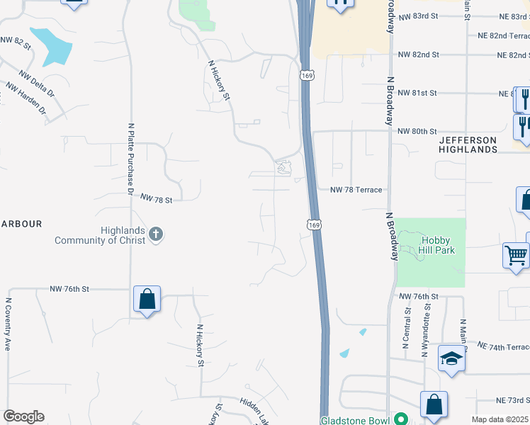 map of restaurants, bars, coffee shops, grocery stores, and more near 7743 North Mercier Street in Kansas City
