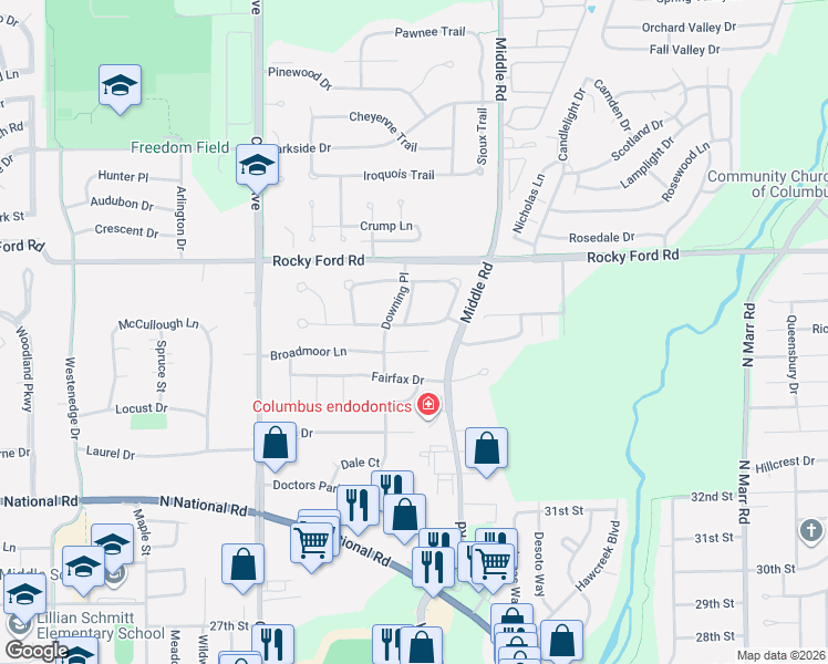 map of restaurants, bars, coffee shops, grocery stores, and more near 2469 Wyndham Place South in Columbus