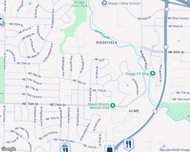 map of restaurants, bars, coffee shops, grocery stores, and more near 7811 North Olive Street in Kansas City