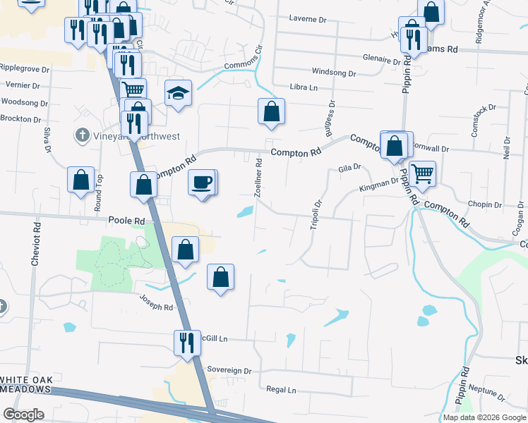 map of restaurants, bars, coffee shops, grocery stores, and more near 9083 Zoellner Drive in Cincinnati
