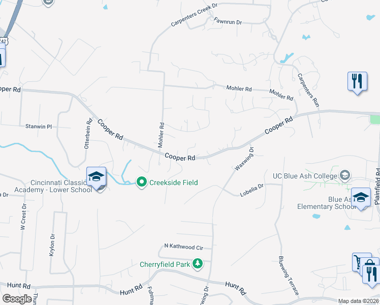 map of restaurants, bars, coffee shops, grocery stores, and more near 3510 Cooper Rd in Cincinnati