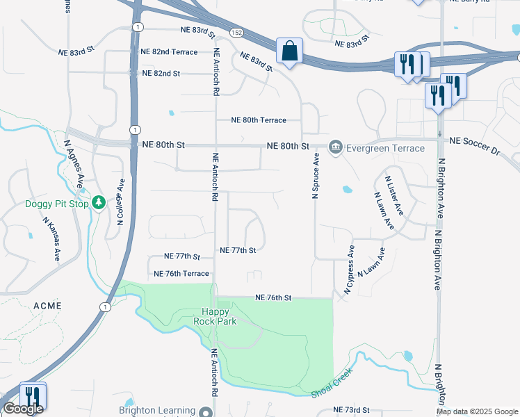 map of restaurants, bars, coffee shops, grocery stores, and more near 7737 North Norton Avenue in Kansas City