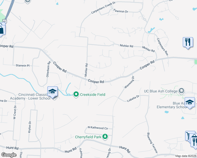 map of restaurants, bars, coffee shops, grocery stores, and more near 3510 Cooper Road in Cincinnati