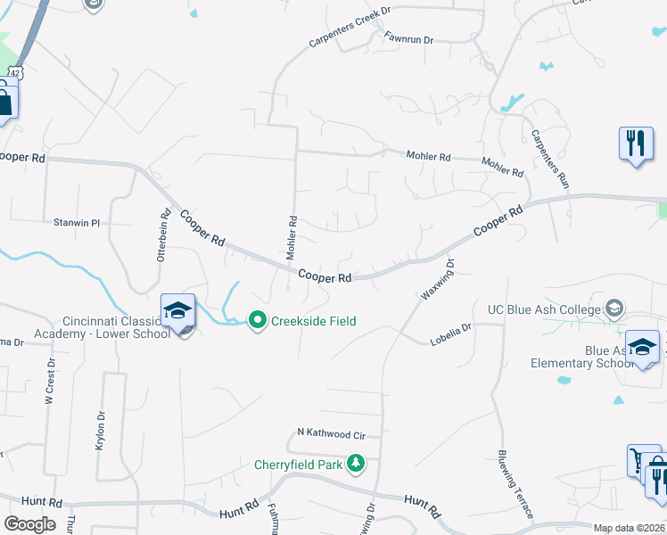 map of restaurants, bars, coffee shops, grocery stores, and more near 3510 Cooper Road in Cincinnati