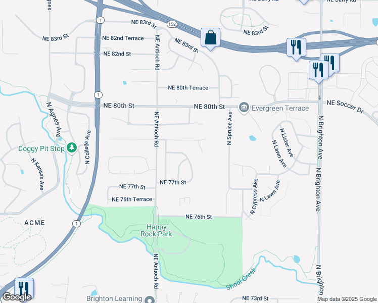 map of restaurants, bars, coffee shops, grocery stores, and more near 7737 North Norton Avenue in Kansas City