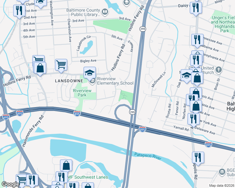 map of restaurants, bars, coffee shops, grocery stores, and more near 3231 Bero Road in Halethorpe