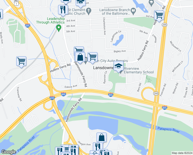 map of restaurants, bars, coffee shops, grocery stores, and more near 3249 Ryerson Circle in Halethorpe