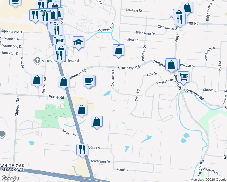 map of restaurants, bars, coffee shops, grocery stores, and more near 9083 Zoellner Drive in Cincinnati