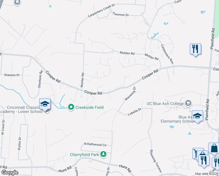 map of restaurants, bars, coffee shops, grocery stores, and more near 3566 Cooper Road in Cincinnati