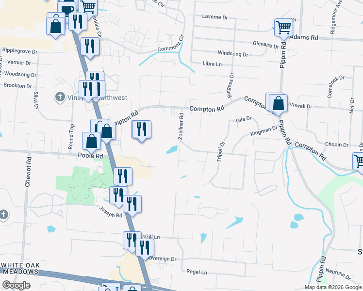 map of restaurants, bars, coffee shops, grocery stores, and more near 9083 Zoellner Drive in Cincinnati