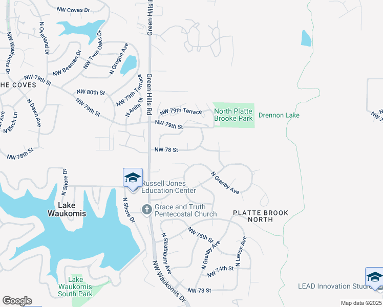 map of restaurants, bars, coffee shops, grocery stores, and more near 4115 Northwest 78th Street in Kansas City