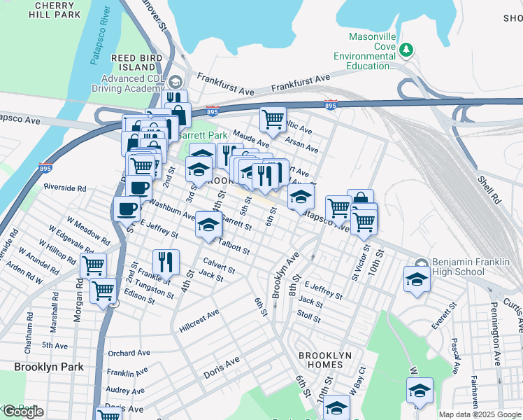 map of restaurants, bars, coffee shops, grocery stores, and more near 533 Cambria Street in Baltimore